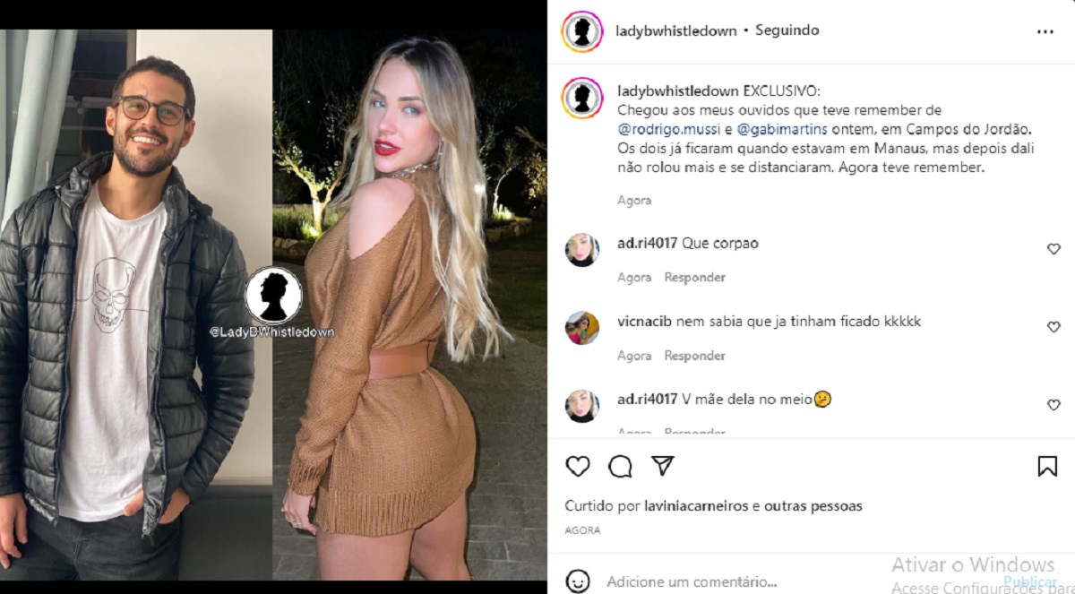 Ex-BBBs Rodrigo Mussi e Gabi Martins ficam (Foto: Reprodução/Instagram)