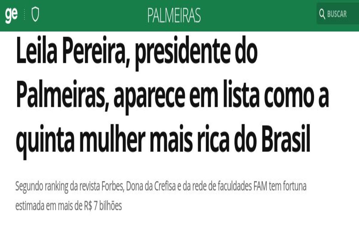 A presidente do Palmeiras tem dinheiro pra comprar o clube? Confira as mulheres mais ricas do Brasil - Reprodução Globo Esporte