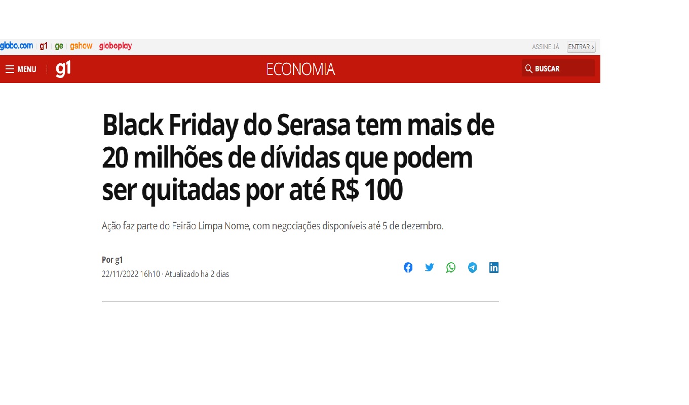 Na Black Friday do SERASA tem dívidas sendo quitadas por R$ 1,00 confira