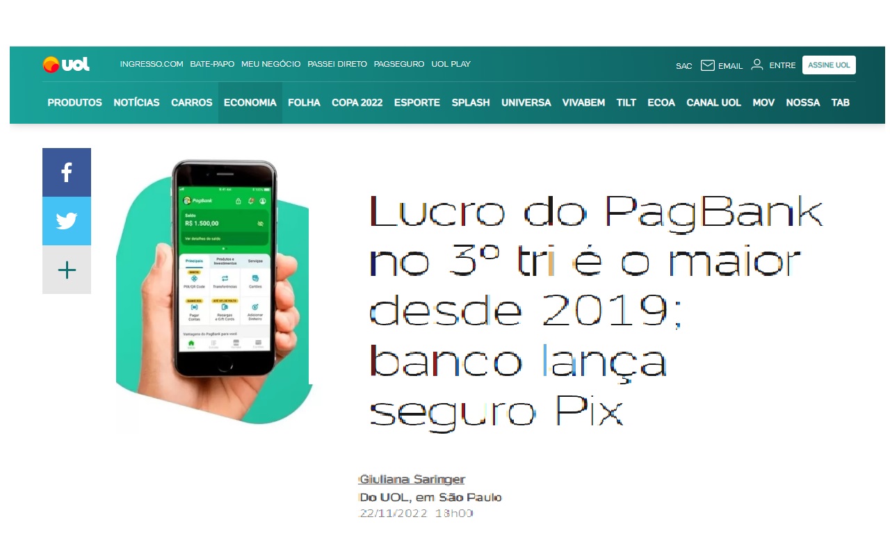 Seguro Pix contra roubo é lançado nesta quarta-feira pelo PagSeguro. Saiba quanto custa e como contratar - Reprodução UOL