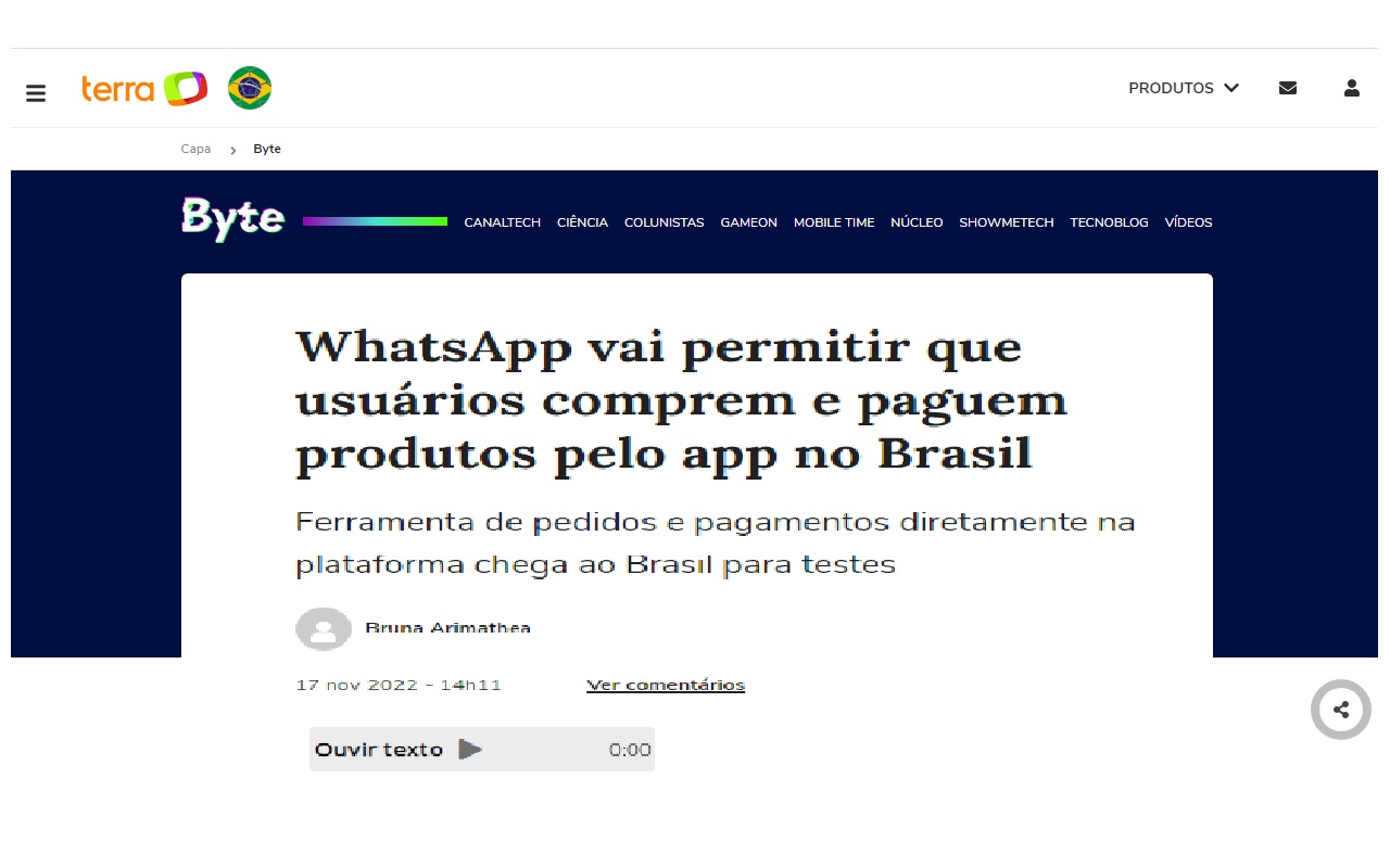 WhatsApp vai permitir compras e pagamentos com cartões de crédito pelo aplicativo no Brasil; confira - Reprodução Terra