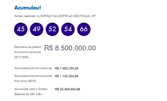Quina: concurso 6007 acumula e prêmio chega a R$ 8,5 milhões; veja os números sorteados