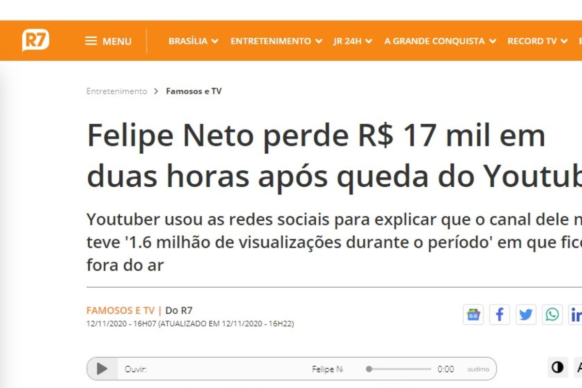 Felipe Neto perde audiência no YouTube e recorre a publicidade da Blaze para ganhar dinheiro