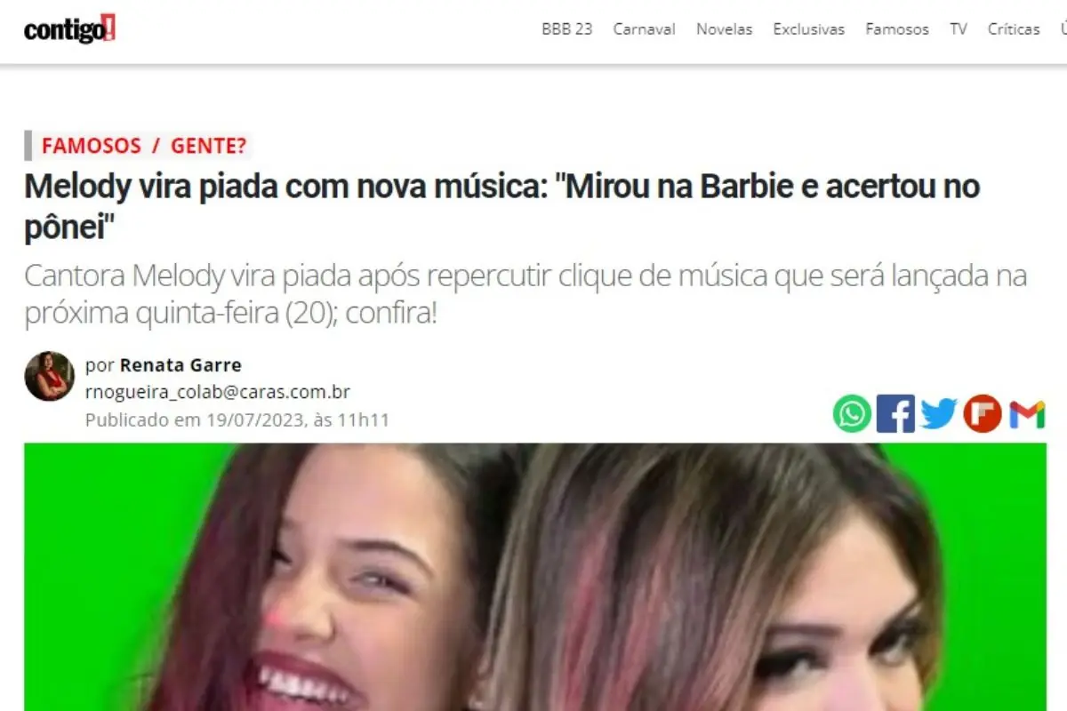 Melody pega carona no sucesso do filme da Barbie e comemora sucesso de música; confira Melody pega carona no sucesso do filme da Barbie e comemora sucesso de música; confira