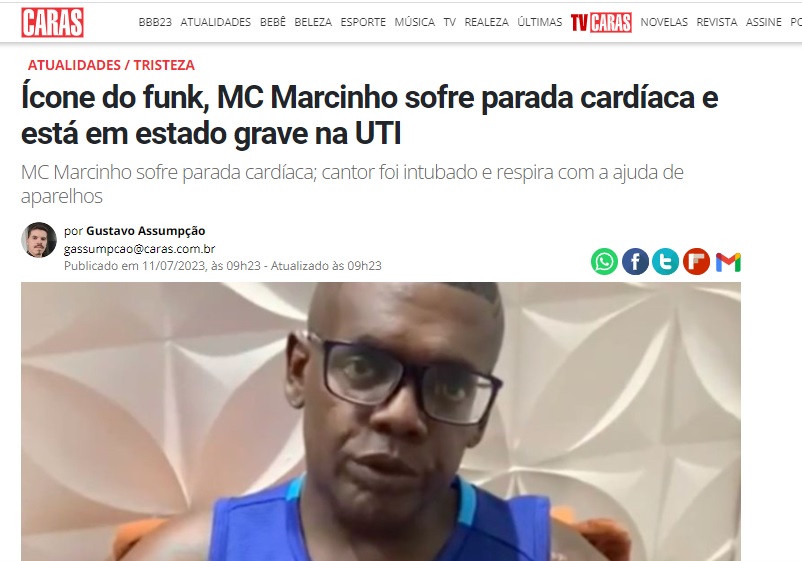 Mc Marcinho luta pela vida e perfil oficial do cantor pede orações; confira