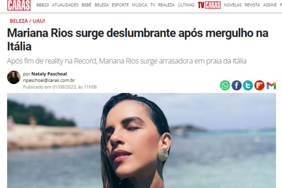 Mariana Rios exibe corpão em praia na Sardenha e surpreende os fãs