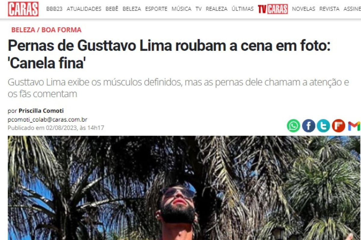 Gusttavo Lima exibe físico de atleta e deixa as fãs sem fôlego; confira