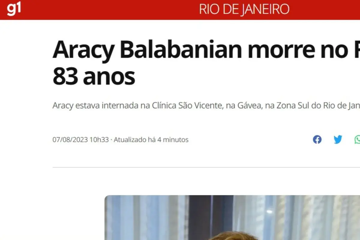Morre Aracy Balabanian, aos 83 anos; artista nasceu no Mato Grosso do Sul Morre Aracy Balabanian, aos 83 anos; artista nasceu no Mato Grosso do Sul