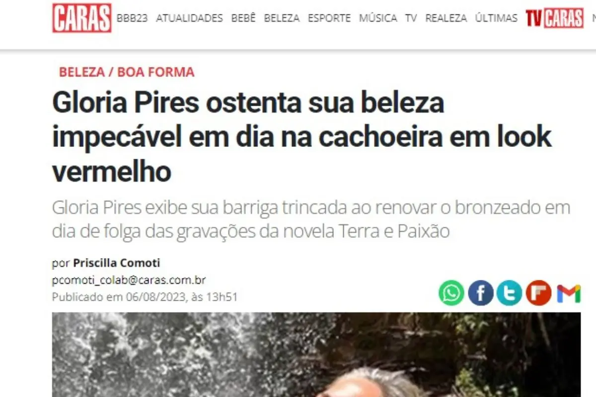 Glória Pires, perto dos 60 anos, encanta com corpo em forma Glória Pires, perto dos 60 anos, encanta com corpo em forma