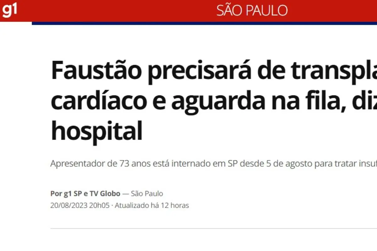 Fausto Silva precisa de transplante de coração; saiba quanto tempo pode demorar Fausto Silva precisa de transplante de coração; saiba quanto tempo pode demorar