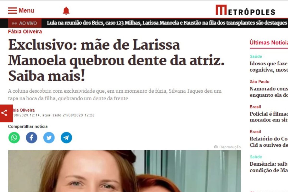 Larissa Manoela teve até dente quebrado por Silvana Taques, diz colunista; uma surpresa por dia