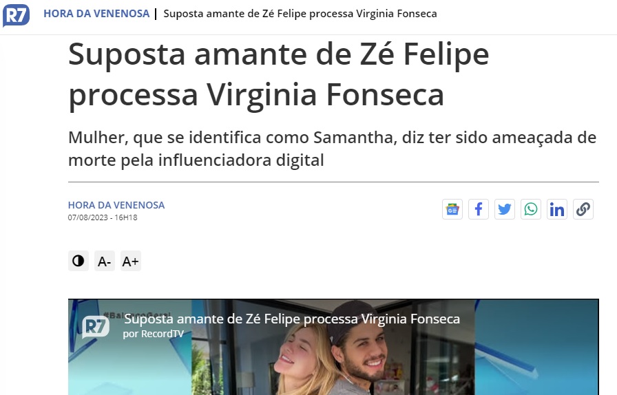 Virgínia Fonseca chifruda? Assista ao vídeo e descubra quem é Samanta. Suposta amante de Zé Felipe