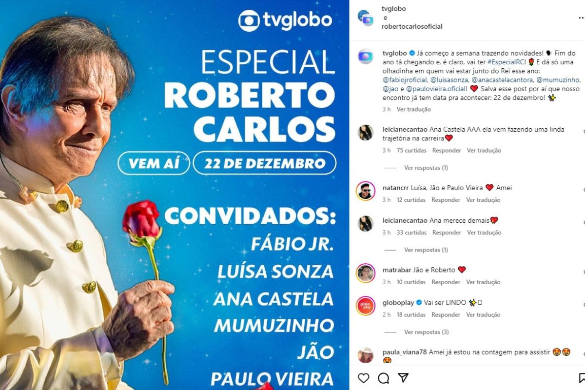 Ana Castela vai participar do especial Roberto Carlos; confira todos os participantes