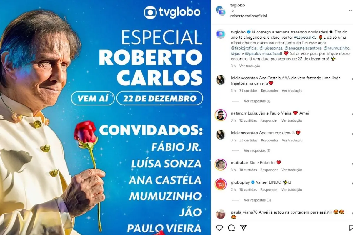 Ana Castela vai participar do especial Roberto Carlos; confira todos os participantes Ana Castela vai participar do especial Roberto Carlos; confira todos os participantes