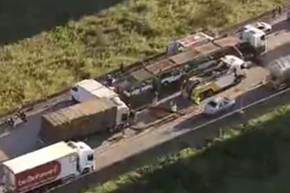 Rodoanel em manhã de caos: 13 km de congestionamento após acidente. Imagem: Reprodução Globo