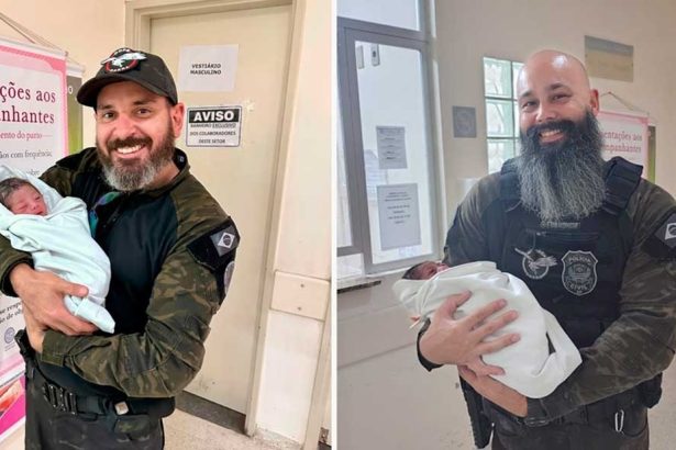 'A bebê já estava nascendo'; Jasmine vem ao mundo com ajuda de dois policiais. Imagem: Divulgação Polícia Civil e Garra