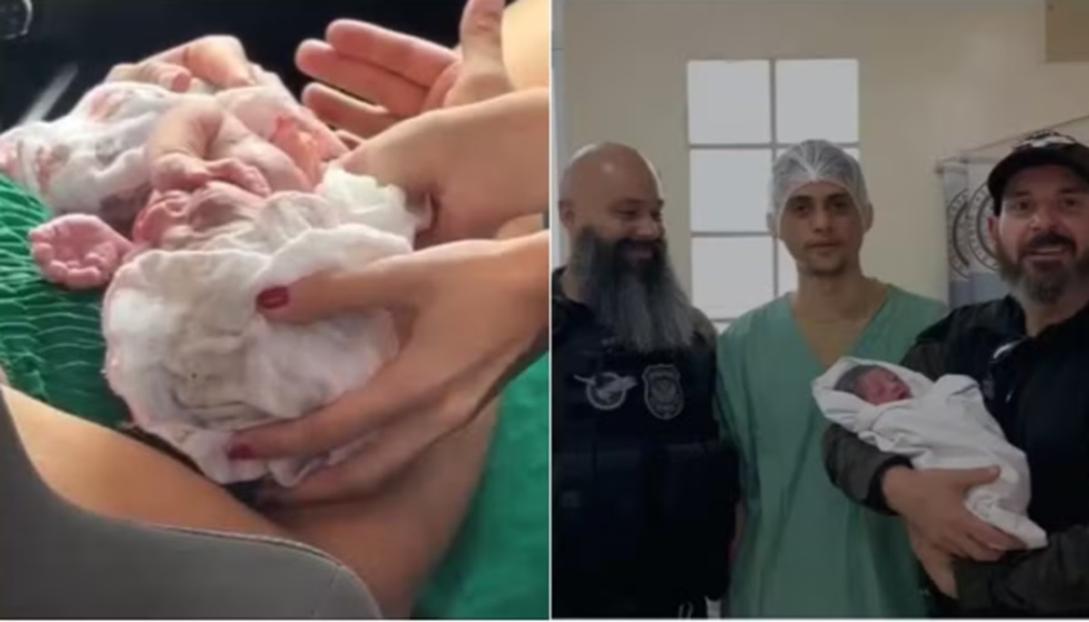 'A bebê já estava nascendo'; Jasmine vem ao mundo com ajuda de dois policiais. Imagem: Divulgação Polícia Civil e Garra'A bebê já estava nascendo'; Jasmine vem ao mundo com ajuda de dois policiais. Imagem: Divulgação Polícia Civil e Garra
