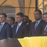 Rota presta homenagem a governador do Rio durante solenidade. Imagem: Reprodução Globo