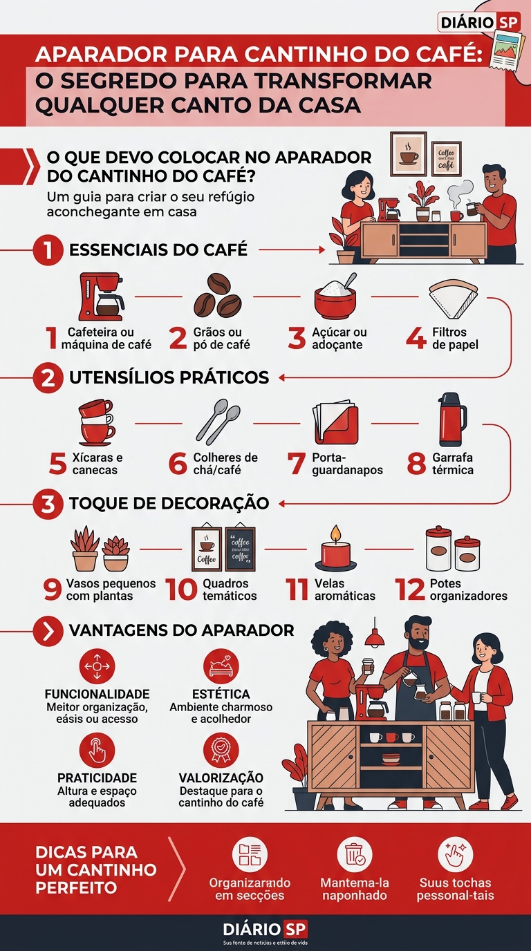 Infográfico — Aparador para cantinho do café: o segredo para transformar qualquer canto da casa
