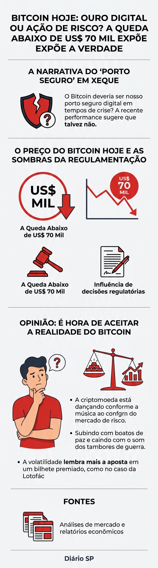 Bitcoin Hoje: Ouro Digital ou Ação de Risco? A Queda Abaixo de US$ 70 Mil Expõe a Verdade 1 Infográfico — Bitcoin Hoje: Ouro Digital ou Ação de Risco? A Queda Abaixo de US$ 70 Mil Expõe a Verdade