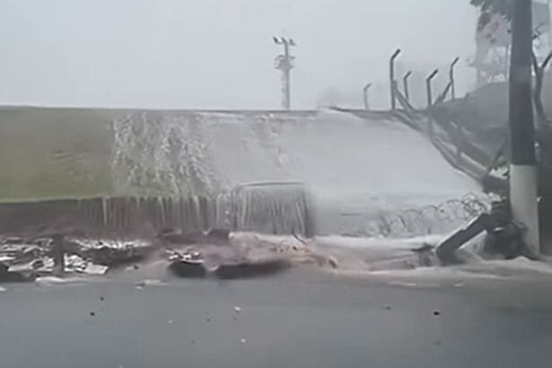 Muro de Congonhas desaba, mas aeroporto segue funcionando. Imagem: Reprodução