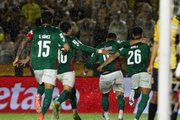 O jogador Murilo, da SE Palmeiras, comemora seu gol contra a equipe do G Novorinzontino, durante partida válida pela final, volta, do Campeonato Paulista, Série A1, no Estádio Doutor Jorge Ismael de Biasi. Imagem: Cesar Greco/Palmeiras
